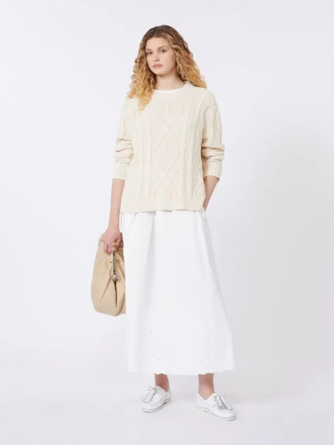 Cotton and linen canvas skirt, white