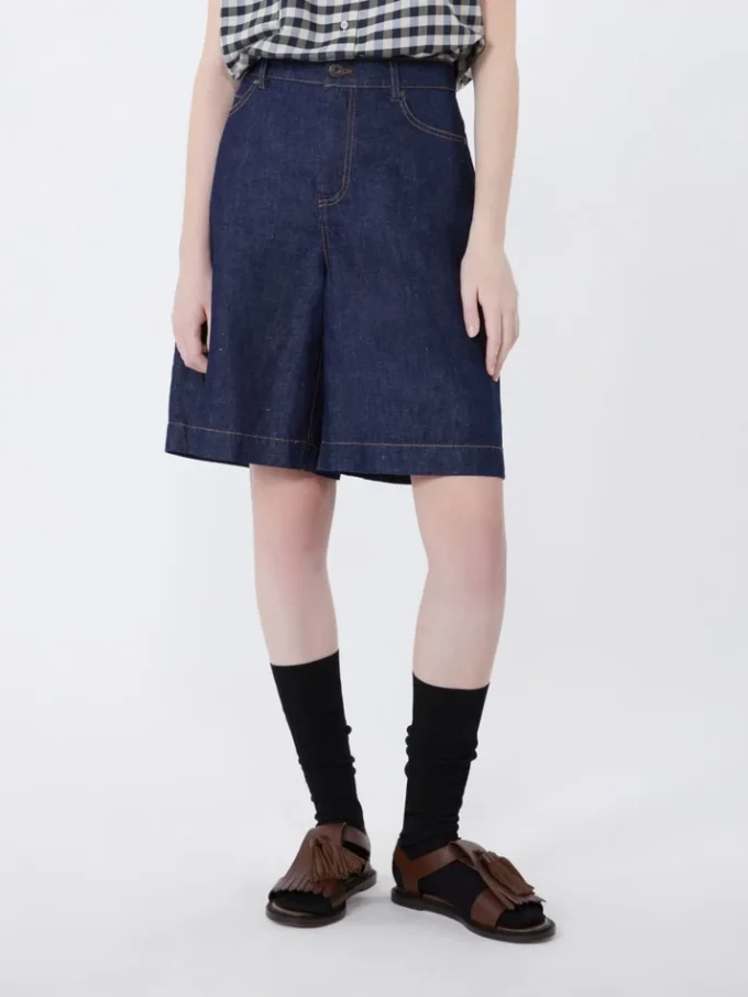 Cotton and linen denim bermuda shorts, navy Cotton and linen denim bermuda shorts, navy