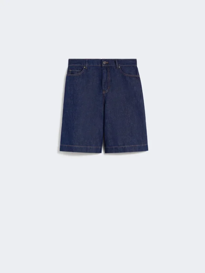 Cotton and linen denim bermuda shorts, navy Cotton and linen denim bermuda shorts, navy