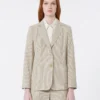 Cotton and linen seersucker blazer, sand