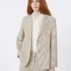 Cotton and linen seersucker blazer, sand