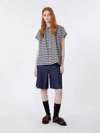 Cotton and ramie batavia shirt, navy