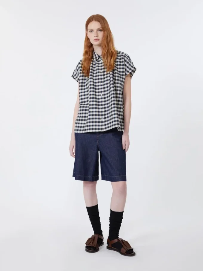 Cotton and ramie batavia shirt, navy Cotton and ramie batavia shirt, navy