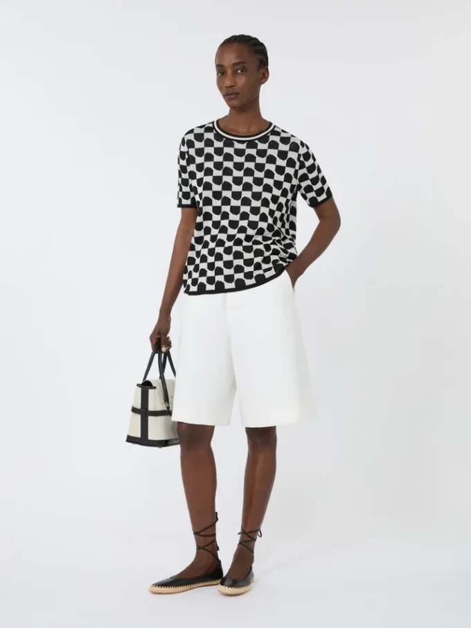 Cotton and viscose jacquard jumper, black Cotton and viscose jacquard jumper, black