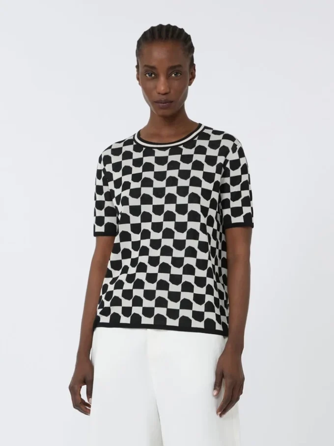 Cotton and viscose jacquard jumper, black Cotton and viscose jacquard jumper, black