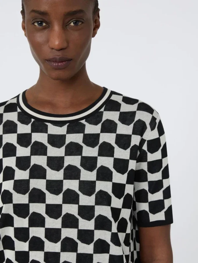 Cotton and viscose jacquard jumper, black Cotton and viscose jacquard jumper, black