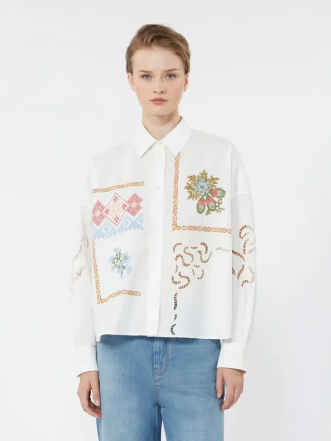 Cotton blouse with lace and embroideries, white Cotton blouse with lace and embroideries, white