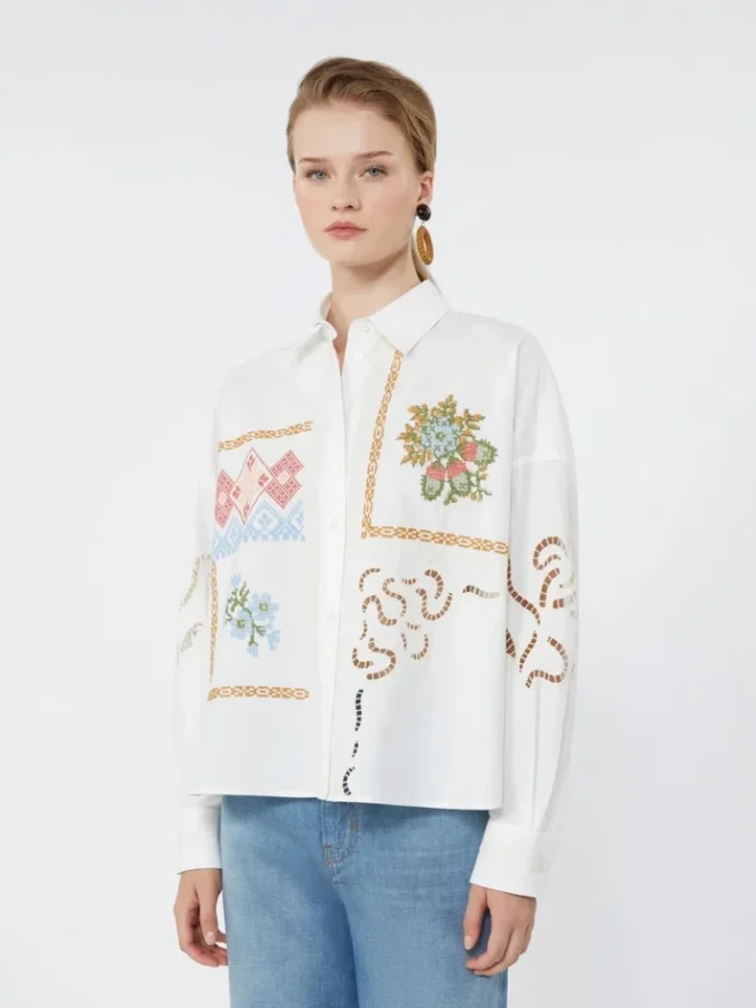 Cotton blouse with lace and embroideries, white Cotton blouse with lace and embroideries, white