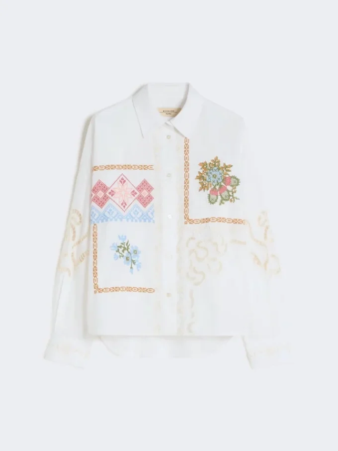 Cotton blouse with lace and embroideries, white Cotton blouse with lace and embroideries, white
