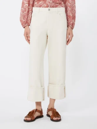 Cotton bull trousers with turn-ups, ecru