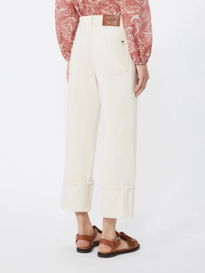 Cotton bull trousers with turn-ups, ecru Cotton bull trousers with turn-ups, ecru