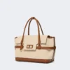 Cotton canvas and leather handbag, powder Cotton canvas and leather handbag, powder