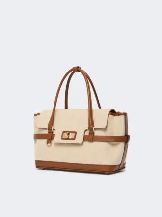Cotton canvas and leather handbag, powder