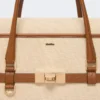 Cotton canvas and leather handbag, powder Cotton canvas and leather handbag, powder