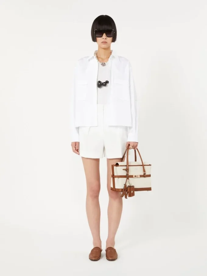 Cotton canvas and leather handbag, powder Cotton canvas and leather handbag, powder