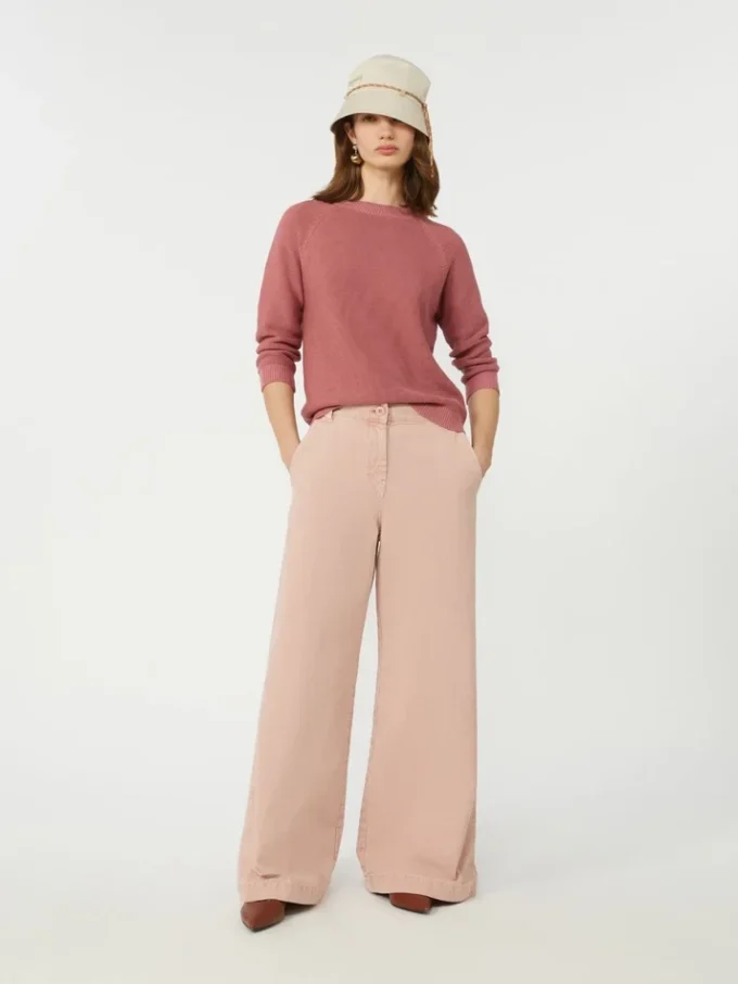 Cotton canvas wide-leg trousers, pink Cotton canvas wide-leg trousers, pink