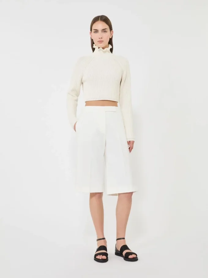 Cotton cordonnet cropped jumper, white Cotton cordonnet cropped jumper, white