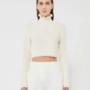 Cotton cordonnet cropped jumper, white Cotton cordonnet cropped jumper, white
