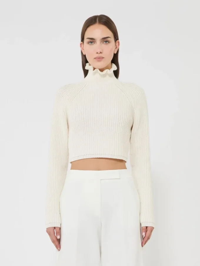 Cotton cordonnet cropped jumper, white Cotton cordonnet cropped jumper, white