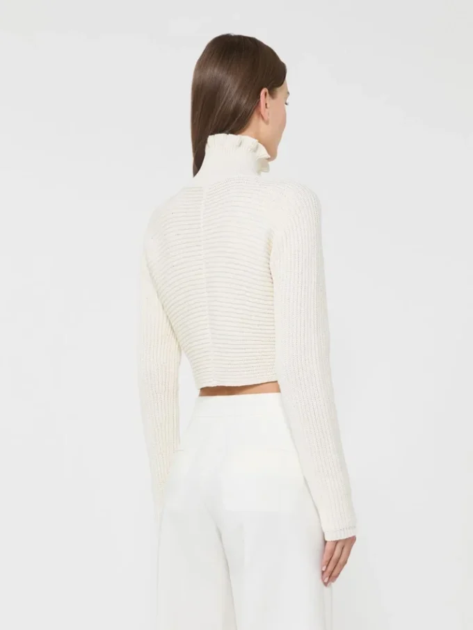 Cotton cordonnet cropped jumper, white Cotton cordonnet cropped jumper, white