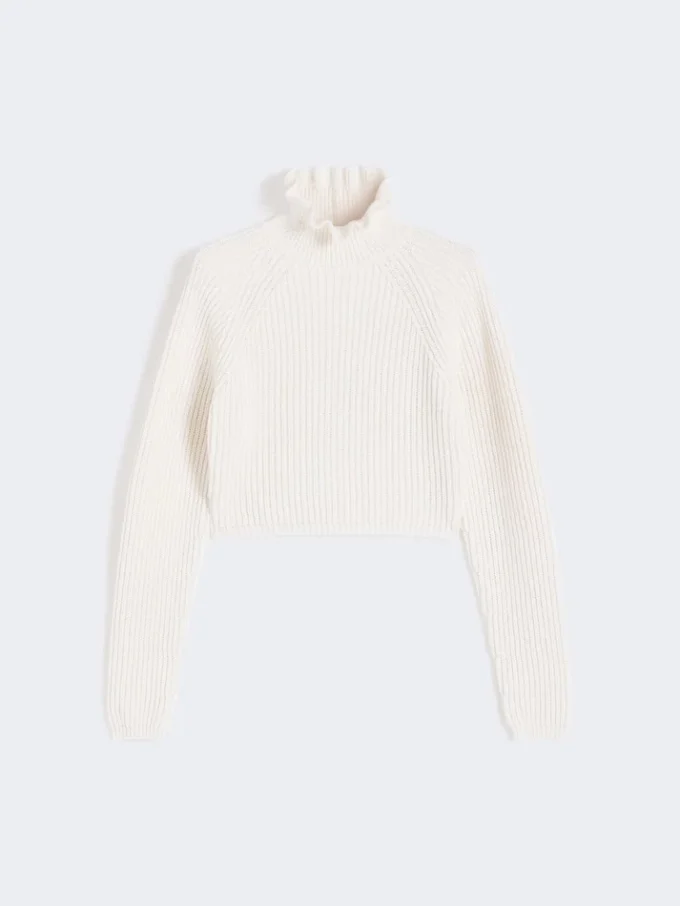 Cotton cordonnet cropped jumper, white Cotton cordonnet cropped jumper, white