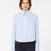 Cotton cropped shirt with pleated back, light blue Cotton cropped shirt with pleated back, light blue