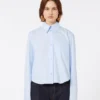 Cotton cropped shirt with pleated back, light blue Cotton cropped shirt with pleated back, light blue