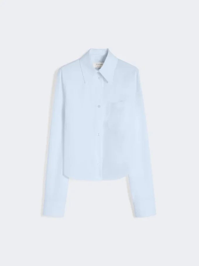 Cotton cropped shirt with pleated back, light blue Cotton cropped shirt with pleated back, light blue