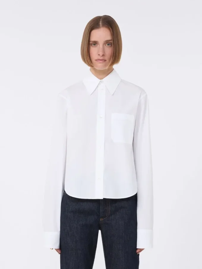 Cotton cropped shirt with pleated back, optical white Cotton cropped shirt with pleated back, optical white