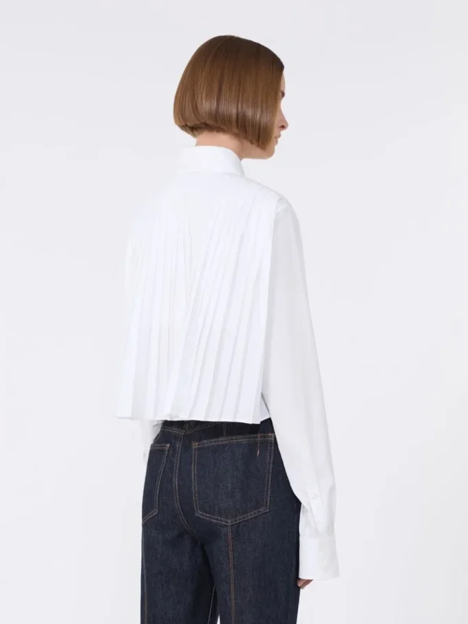 Cotton cropped shirt with pleated back, optical white Cotton cropped shirt with pleated back, optical white
