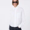 Cotton cropped shirt with pleated back, optical white Cotton cropped shirt with pleated back, optical white