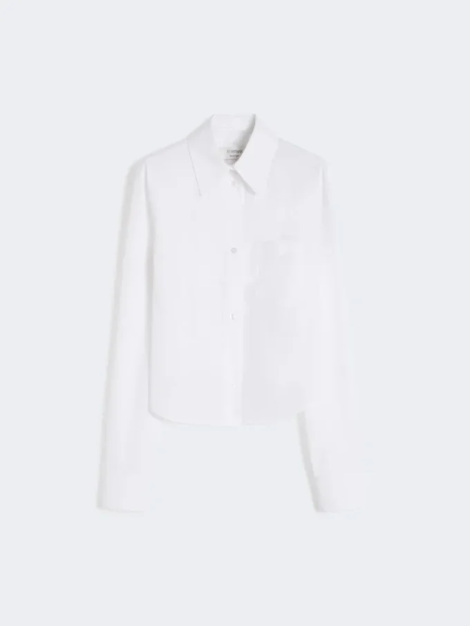 Cotton cropped shirt with pleated back, optical white Cotton cropped shirt with pleated back, optical white