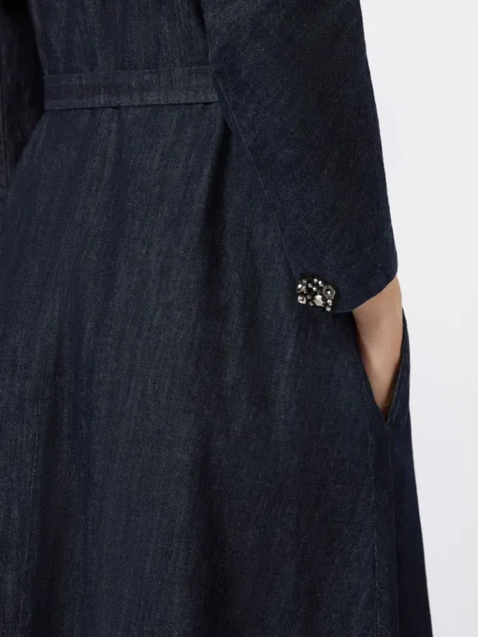 Cotton denim dress with belt, ultramarine