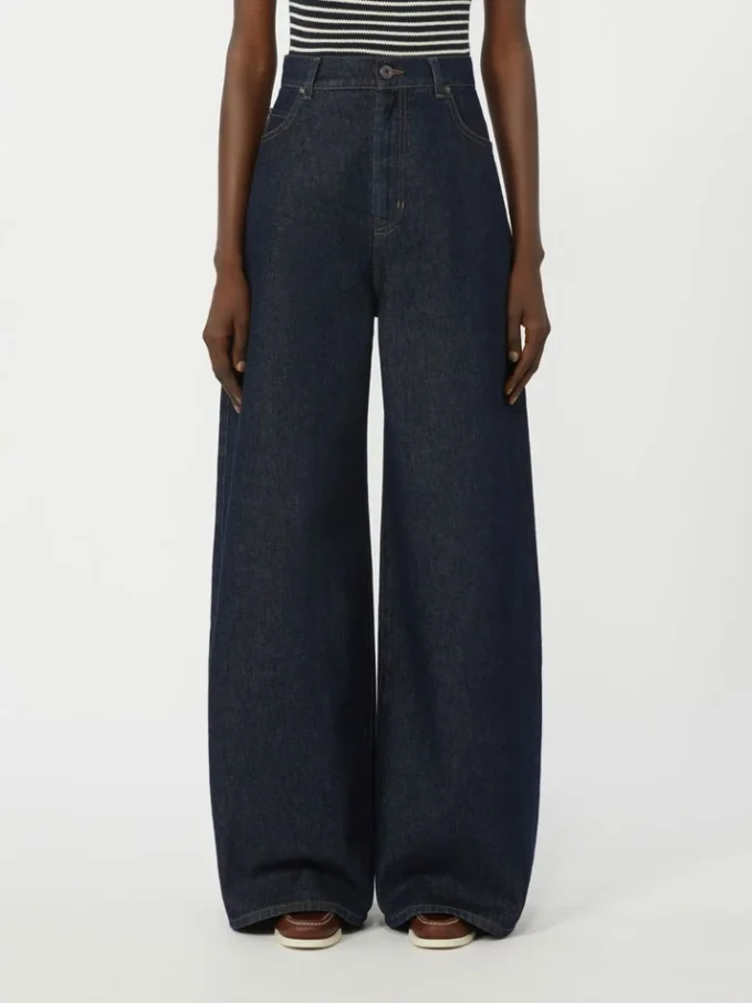 Cotton denim wide-leg jeans, navy Cotton denim wide-leg jeans, navy