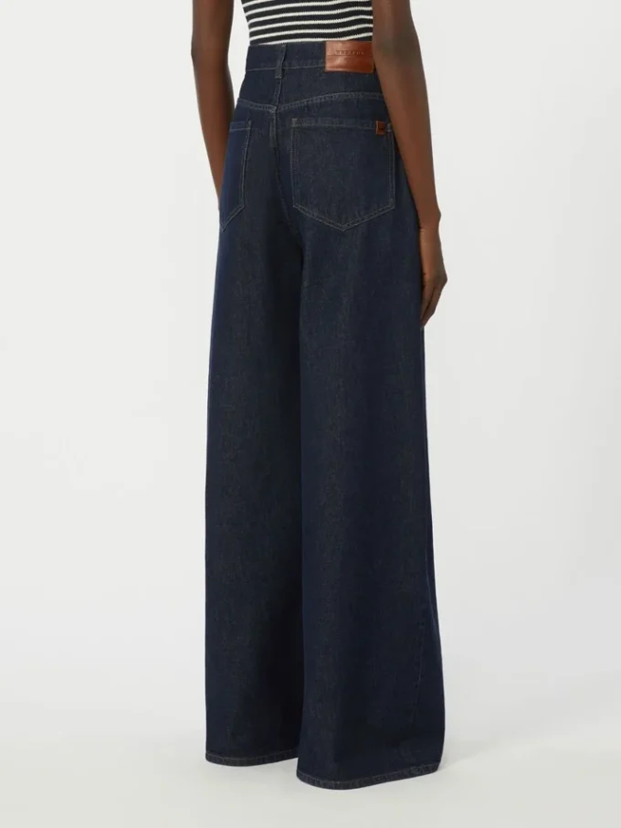 Cotton denim wide-leg jeans, navy Cotton denim wide-leg jeans, navy