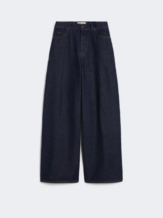 Cotton denim wide-leg jeans, navy Cotton denim wide-leg jeans, navy
