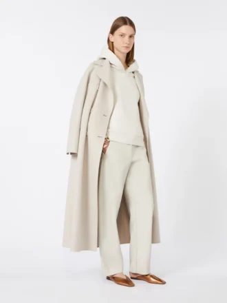 Long wool coat with half-belt detail, sand