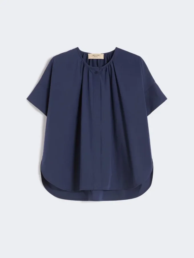 Cotton poplin crew-neck shirt, navy Cotton poplin crew-neck shirt, navy