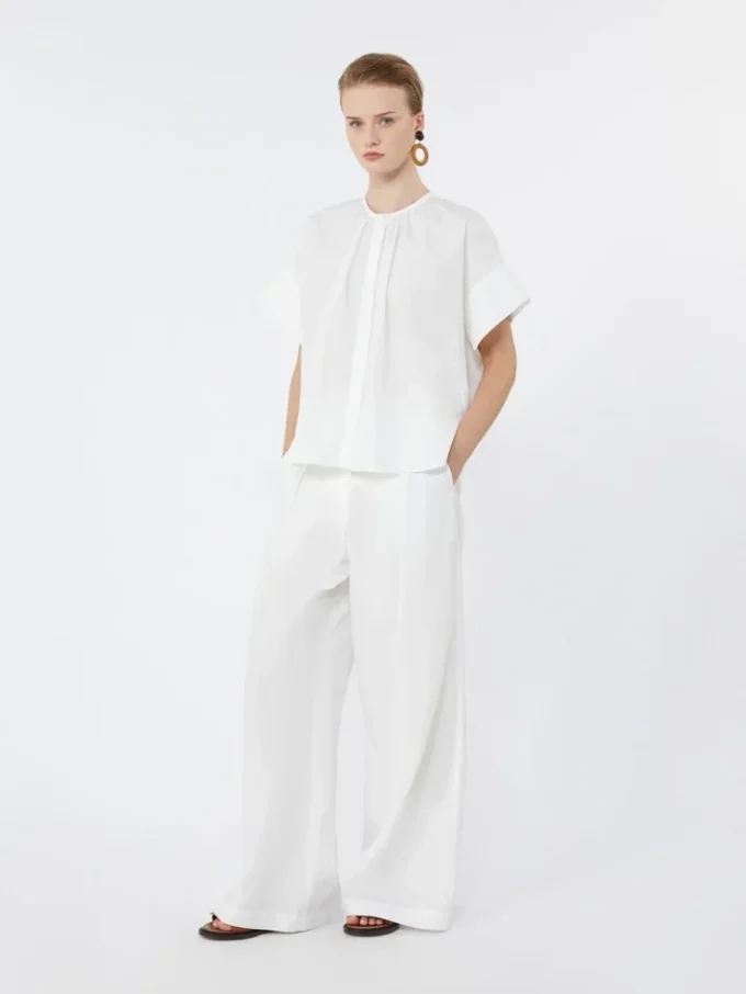 Cotton poplin crew-neck shirt, white Cotton poplin crew-neck shirt, white