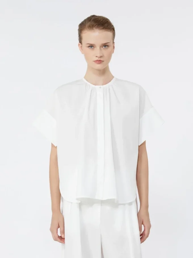 Cotton poplin crew-neck shirt, white Cotton poplin crew-neck shirt, white