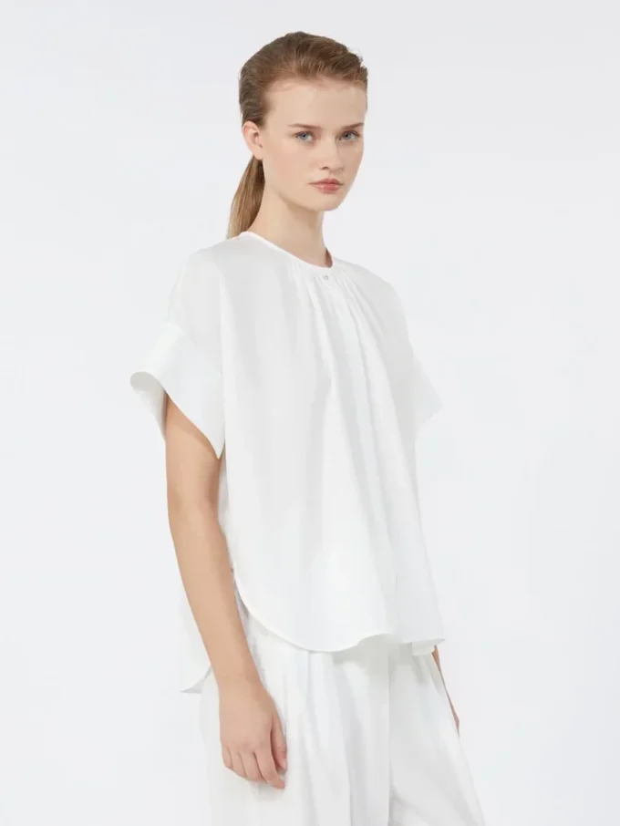 Cotton poplin crew-neck shirt, white Cotton poplin crew-neck shirt, white