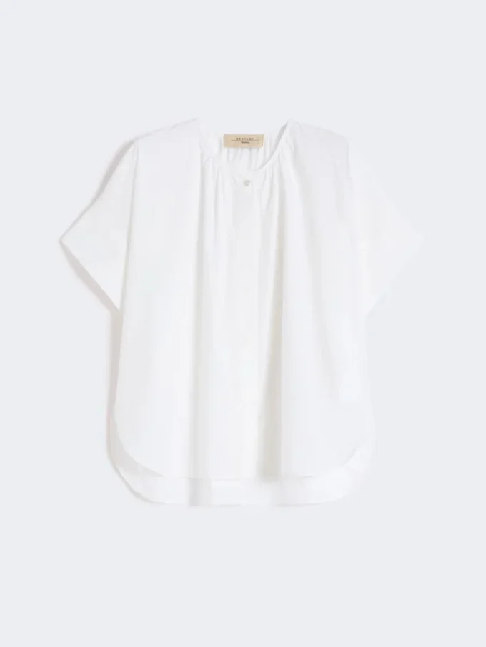 Cotton poplin crew-neck shirt, white Cotton poplin crew-neck shirt, white