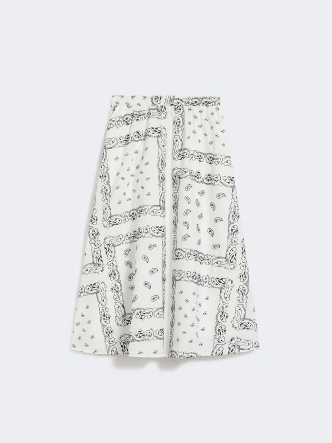 Cotton-poplin midi skirt, white
