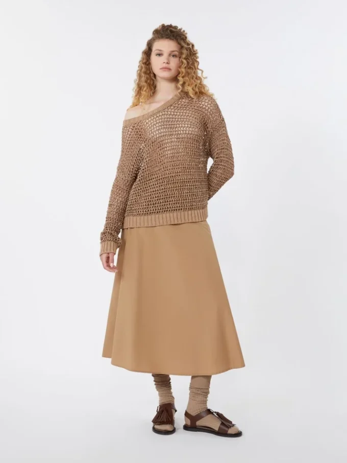 Cotton-poplin skirt, tobacco