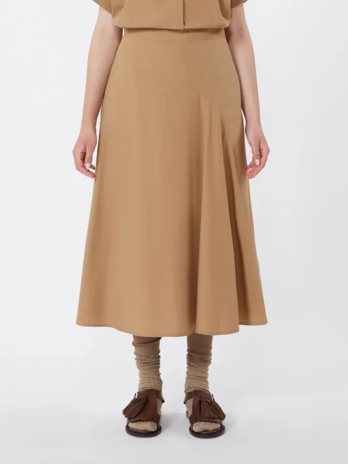 Cotton-poplin skirt, tobacco