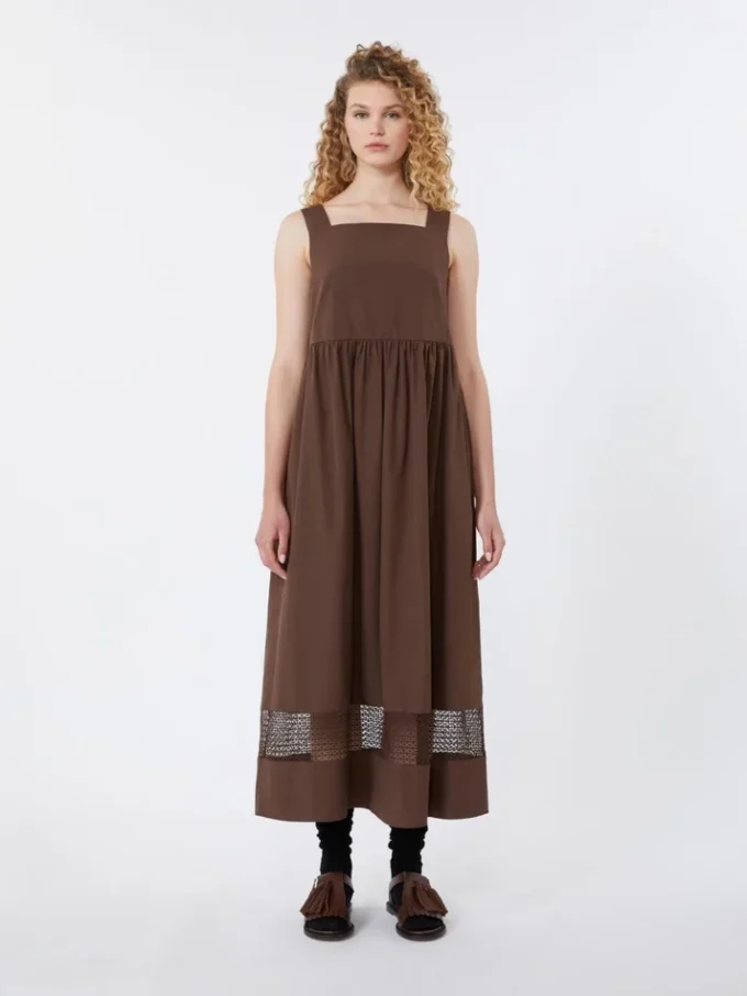 Cotton-poplin sleeveless dress, chocolate
