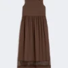 Cotton-poplin sleeveless dress, chocolate