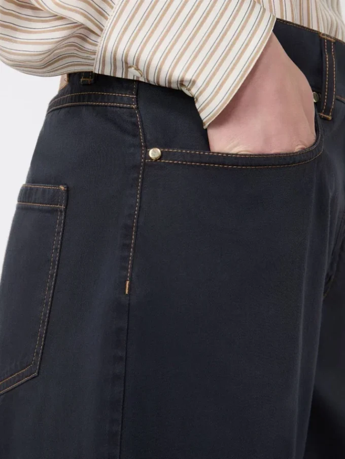 Cotton satin baggy trousers, navy Cotton satin baggy trousers, navy