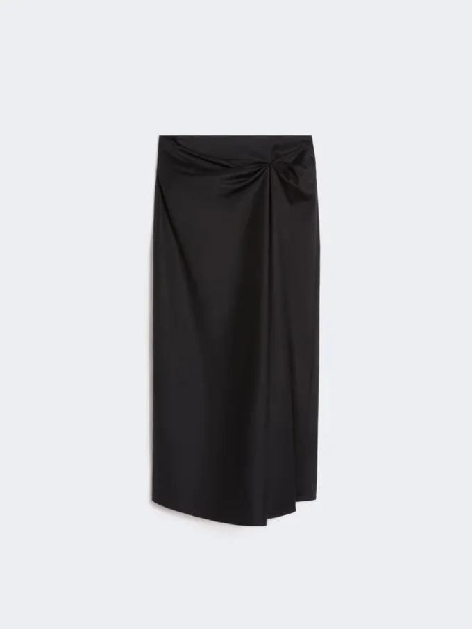 Cotton satin skirt, black