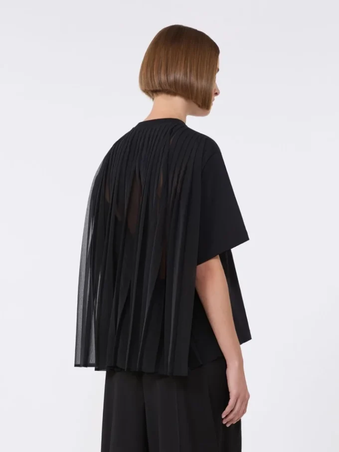 Cotton t-shirt with pleated back, black Cotton t-shirt with pleated back, black